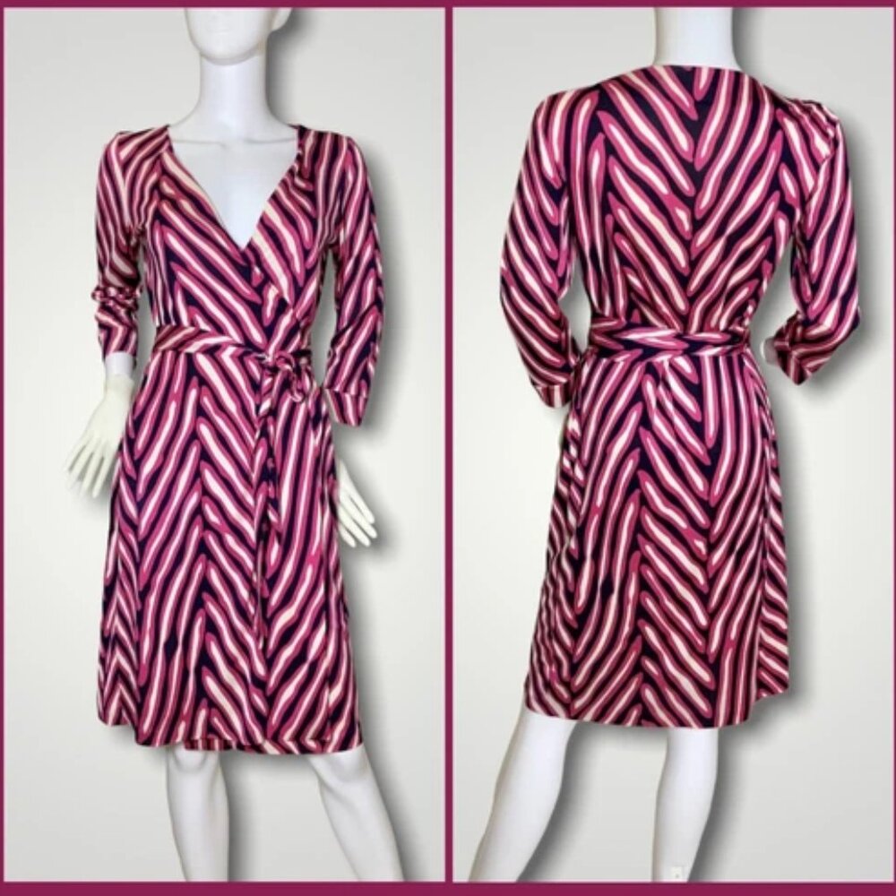 Diane von Furstenberg Julian Two Wrap Dress in Pink Zebra Print Size 8